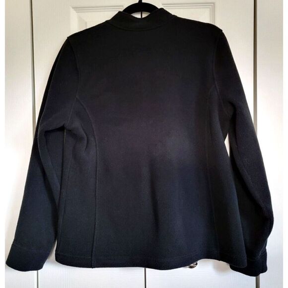 L. L. Bean M Fleece Jacket Women Size M Black Long‎ Sleeve Pockets Button Up - Picture 2 of 5